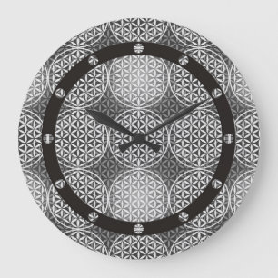 Flower of Life - stamp pattern - grey Large Clock