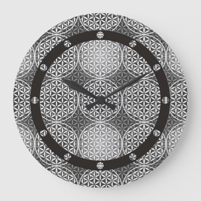 Flower of Life - stamp pattern - grey Large Clock (Front)