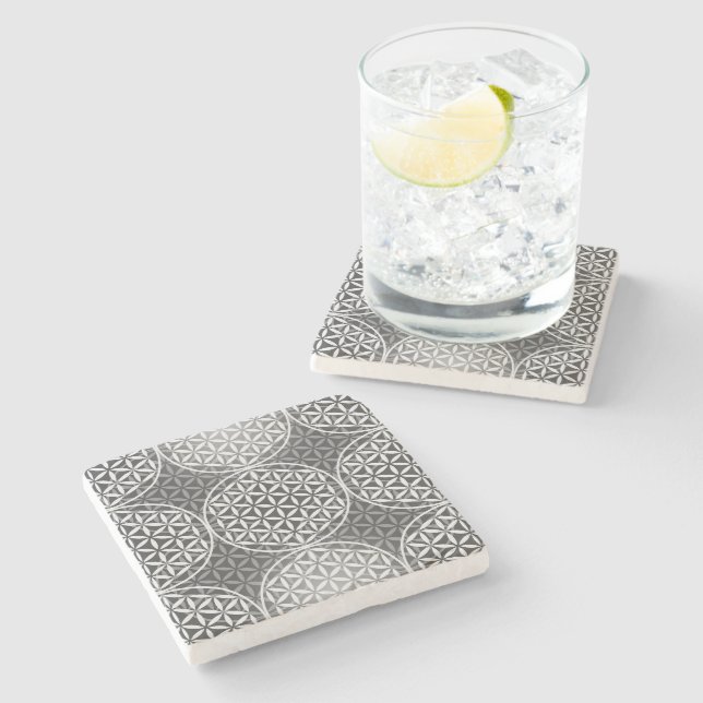 Flower of Life - stamp pattern - grey Stone Coaster (Side)