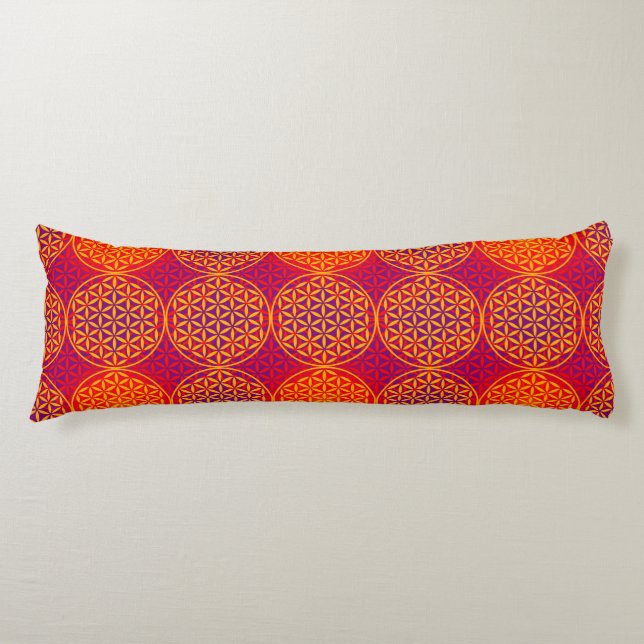 Flower of Life - stamp pattern - orange pink Body Pillow (Front)