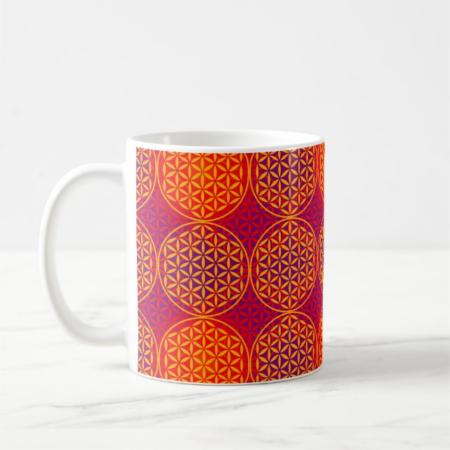 Flower of Life - stamp pattern - orange pink Coffee Mug (Left)