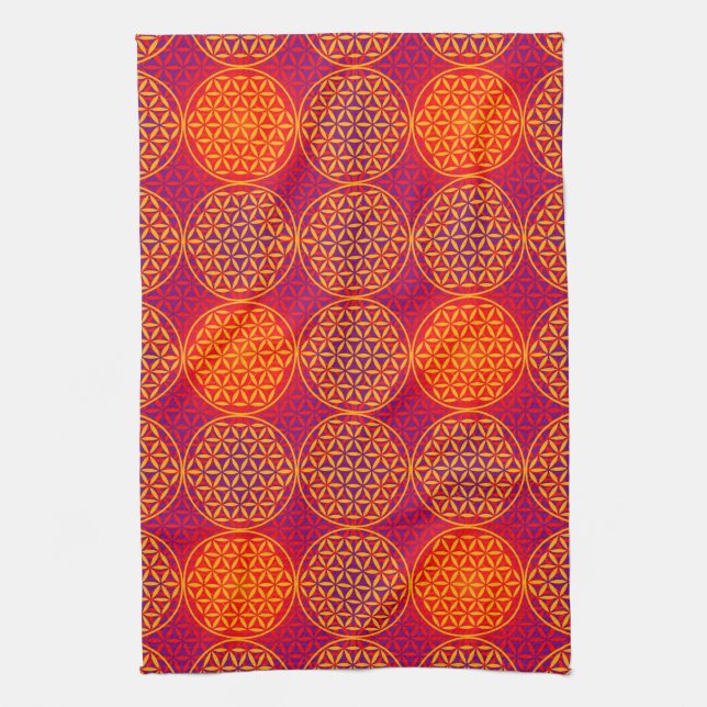 Flower of Life - stamp pattern - orange pink Kitchen Towel (Vertical)