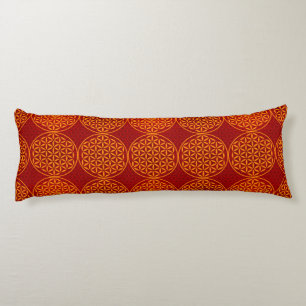 Flower of Life - stamp pattern - orange red Body Pillow