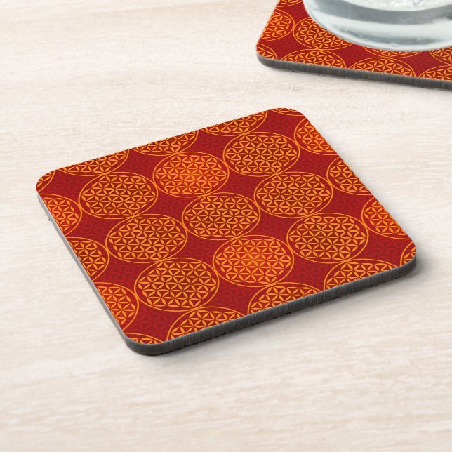 Flower of Life - stamp pattern - orange red Coaster (Left Side)