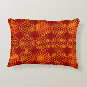 Flower of Life - stamp pattern - orange red Decorative Pillow