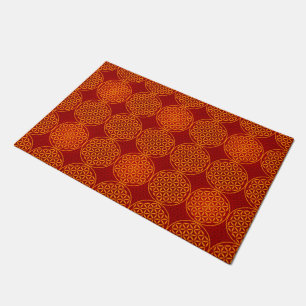 Flower of Life - stamp pattern - orange red Doormat