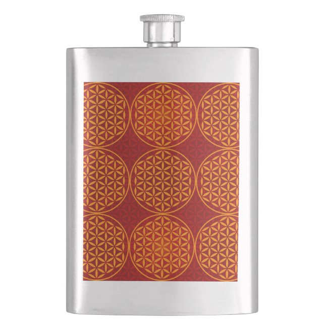 Flower of Life - stamp pattern - orange red Hip Flask (Front)
