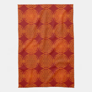 Flower of Life - stamp pattern - orange red Kitchen Towel