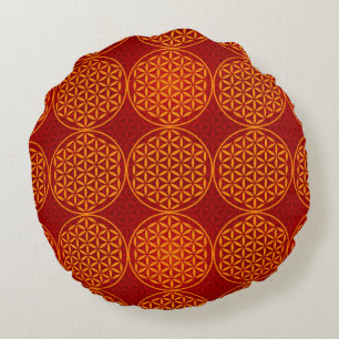 Flower of Life - stamp pattern - orange red Round Pillow