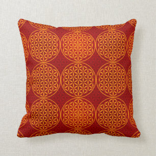 Flower of Life - stamp pattern - orange red Throw Pillow