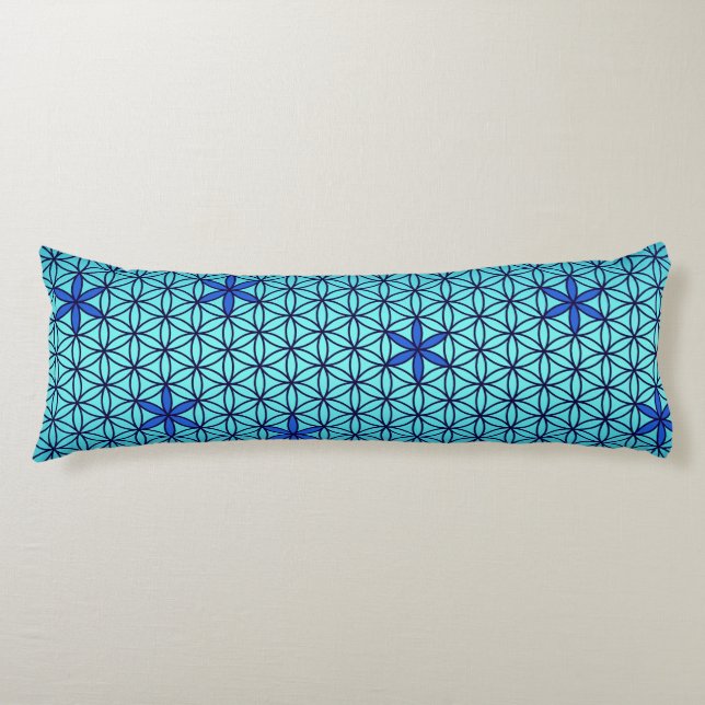 Flower Of Life - stamp seamless pattern - cyan Body Pillow (Front)