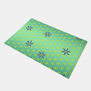 Flower Of Life - stamp seamless pattern - cyan Doormat