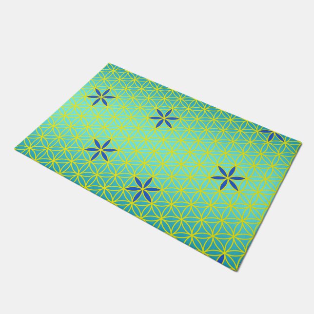 Flower Of Life - stamp seamless pattern - cyan Doormat (Angled)