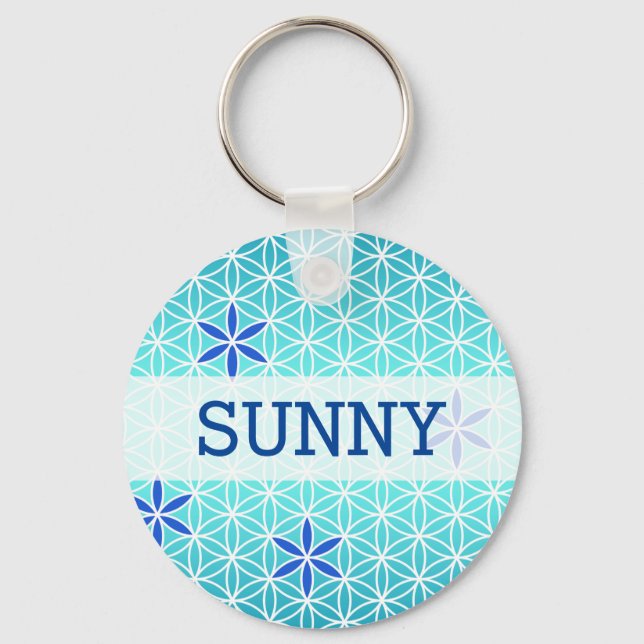 Flower Of Life - stamp seamless pattern - cyan Keychain (Front)