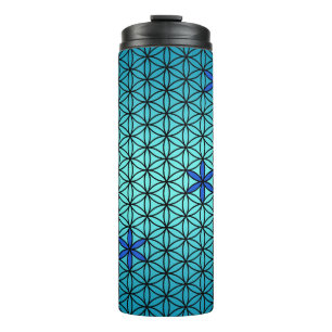 Flower Of Life - stamp seamless pattern - cyan Thermal Tumbler