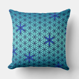 Flower Of Life - stamp seamless pattern - cyan Throw Pillow