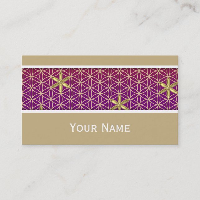 Flower Of Life - stamp seamless pattern - red gold Business Card (Front)