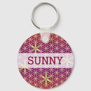 Flower Of Life - stamp seamless pattern - red gold Keychain