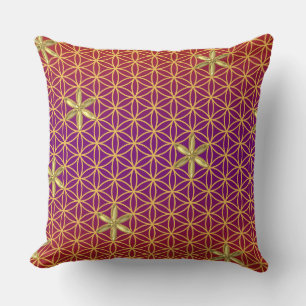 Flower Of Life - stamp seamless pattern - red gold Throw Pillow