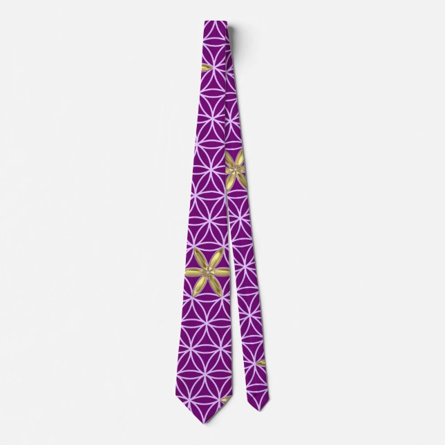 Flower Of Life - stamp seamless pattern - red gold Tie (Front)