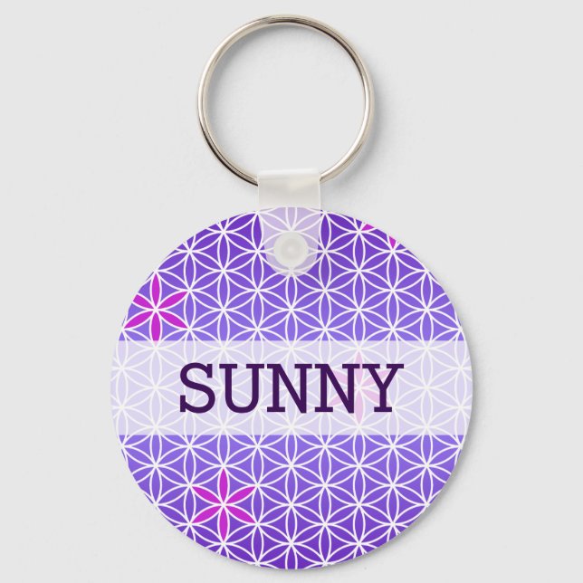 Flower Of Life - stamp seamless pattern - violet Keychain (Front)