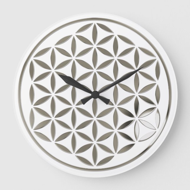FLOWER OF LIFE - stamp - silver / Blume des Lebens Large Clock (Front)
