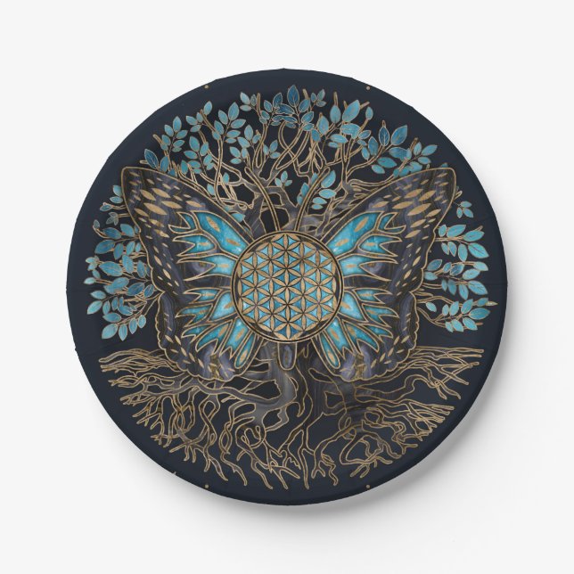 Flower of Life - Tree of life - Butterfly Paper Plate (Front)
