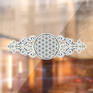 Flower Of Life - Vintage Ornaments blue gold Window Cling