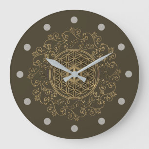 Flower Of Life - Vintage Ornaments Mandala 2 Large Clock