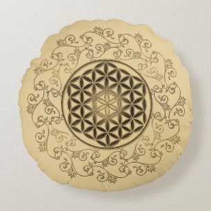 Flower Of Life - Vintage Ornaments Mandala 2 Round Pillow