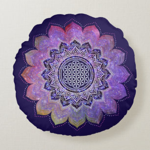Flower Of Life - Vintage Style Galaxy Space 1 Round Pillow