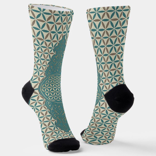 FLOWER OF LIFE - vintage X stamp pattern Socks (Angled)