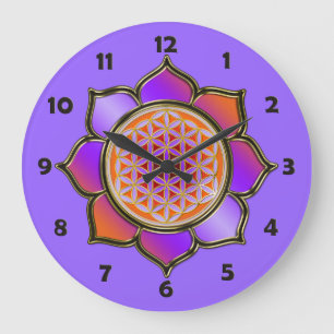 FLOWER OF LIFE - violet lotus + clock face numbers