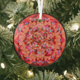 Flower of Life Warm Tones Glass Ornament
