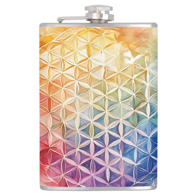 Flower of Life - Watercolor Painting Hip Flask (Front)