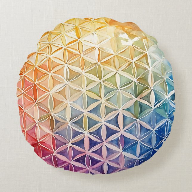 Flower of Life - Watercolor Painting Round Pillow (Front)