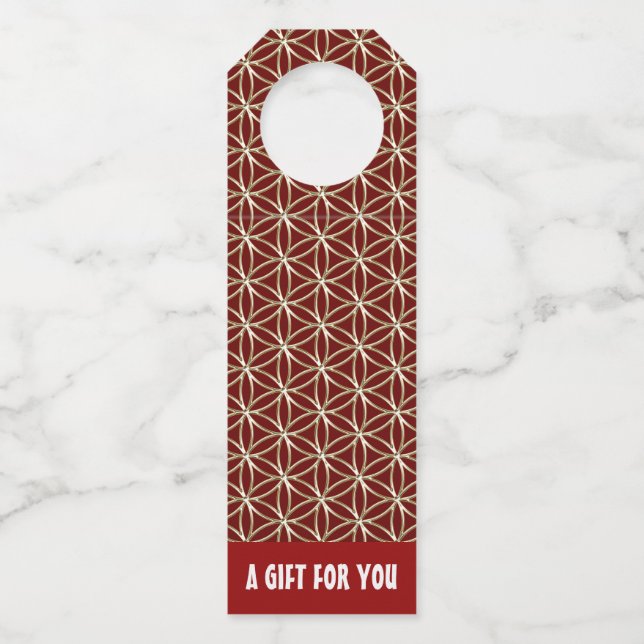 FLOWER OF LIFE - white gold pattern Bottle Tag (Front)
