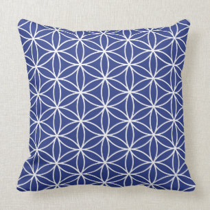 Flower of Life White on Blue Pattern Throw Pillow