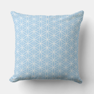 Flower of Life White on Light Blue Repeat Pattern Throw Pillow