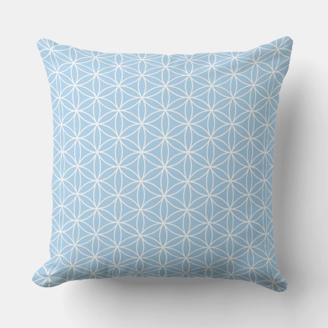 Flower of Life White on Light Blue Repeat Pattern Throw Pillow (Front)