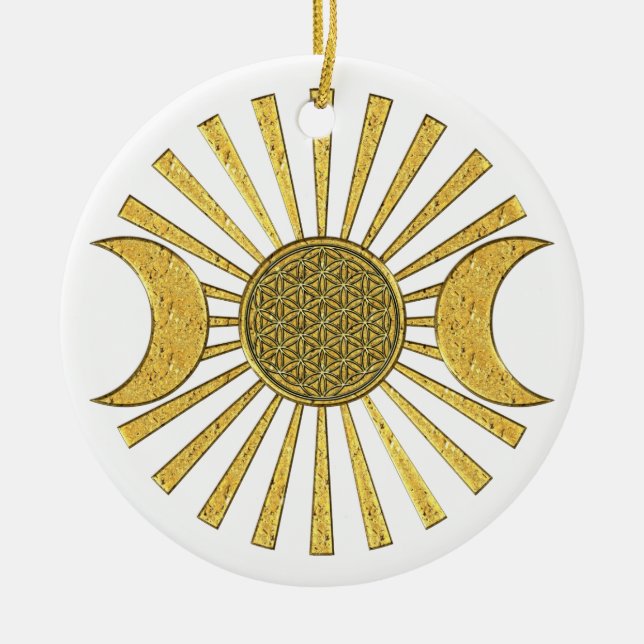 Flower Of Life with Moon Ceramic Ornament (Front)