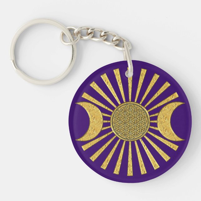 Flower Of Life with Moon Keychain (Front)