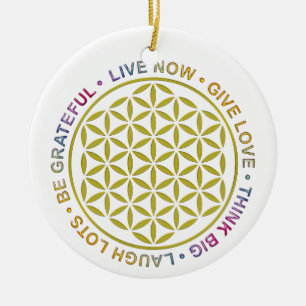 Flower Of Life with Rules Of Life Ceramic Ornament