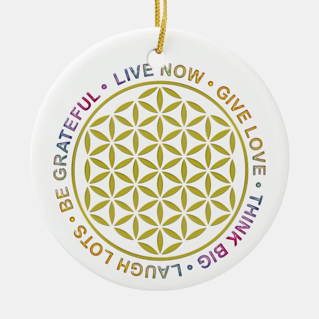 Flower Of Life with Rules Of Life Ceramic Ornament (Front)