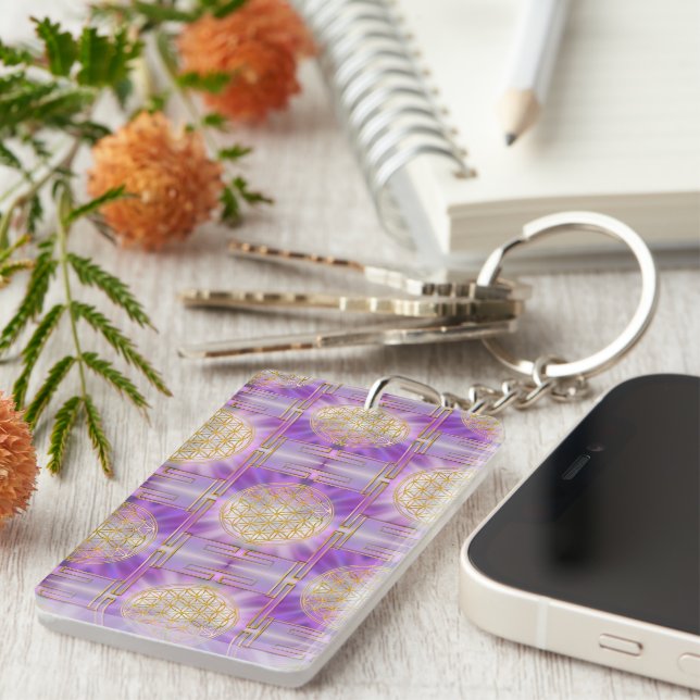 FLOWER OF LIFE - Yantra seamless pattern Keychain (Front Right)