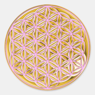 Flower Of Live / full gold light pink Classic Round Sticker