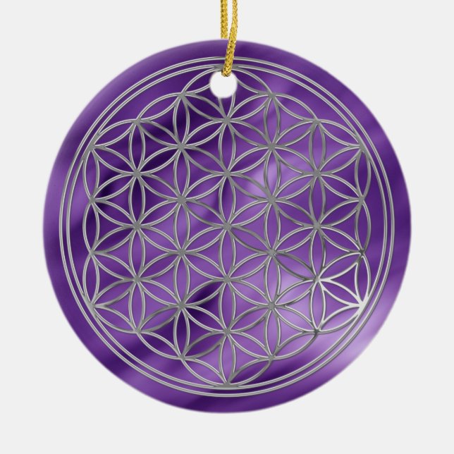 Flower Of Live / silver | lila waves Ceramic Ornament (Front)