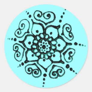 Flower Of Love (Henna) (Turqoise) Classic Round Sticker