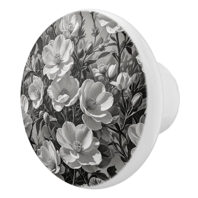 Flower oil painting grayscale ceramic knob (Right)