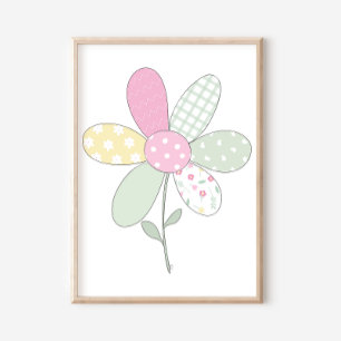  Flower on White Background Quilt Art Print Set